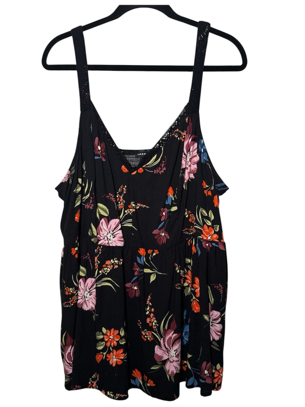 Pre-Loved Torrid Peplum Challis Lace Trim Tank - Size 3 - Picture 4 of 11